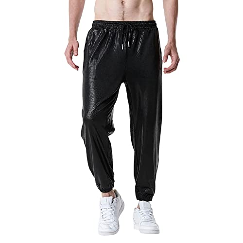 Herren Metallischer Glanz Hosen Jogginghose Loose Fit Trainingshose mit elastischer Taille Atmungsaktive Lang Sporthose mit Schnürung und Taschen Fashion Outfit Herrenhose Freizeithose von Caxndycing