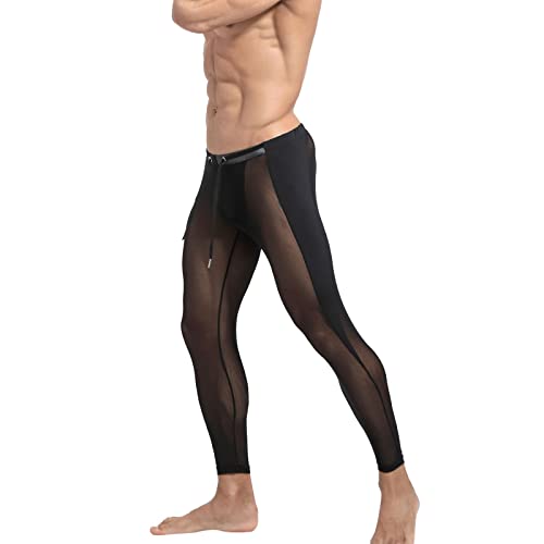 Herren Sheer Leggings Transparent Mesh Patchwork Sport-Hose Strumpfhose Tights Training Laufhose Sexy Unterwäsche Atmungsaktiv Lange Unterhose Stretch Enge Bleistift Sporthose von Caxndycing