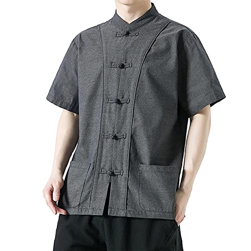 Herren Sommer Kung Fu Jacke Retro Hemd Chinesisches Traditionelles Tang Anzug Baumwoll Leinen Kurzarm Freizeithemd Trainingskleidung Kurze Ärmel Uniform für Jugend von Caxndycing