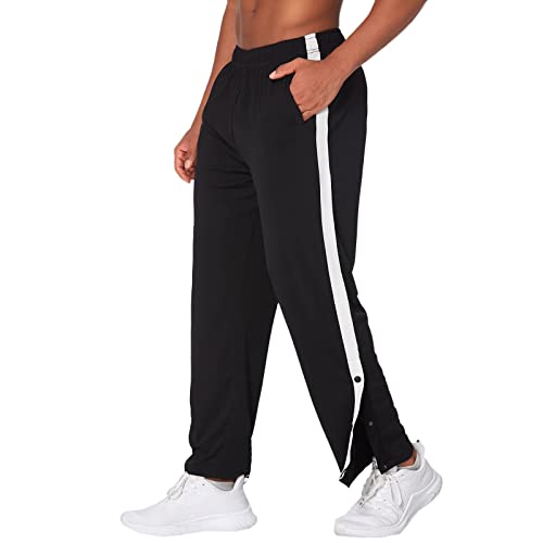 Herren Trainingshose mit seitlicher Knopfleiste Sweatshose Streifen Sweatpants Hosen Elastischer Bund Jogginghose mit Taschen, Knöpfe Loose Basketball Trainingshose von Caxndycing