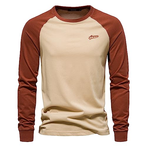 Caxndycing LangarmShirt Herren Kontrast Baseball Shirt Oversize Longsleeve Shirt Rundhals Ausschnitt Herrenhemd Men Top Herbst Winter Casual Herrenhemd Casual Freizeithemd Basic Rundhals Oberteile von Caxndycing
