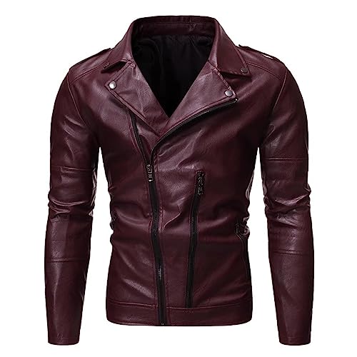 Motorradjacke Herren PU Biker Ledermäntel Solid Militär Lederjacke Lederjacke Herbst Winter Lederweste Rever Freizeitweste Jagdweste Männer Lederjacken Casual Motorrad Jacke mit Zipper von Caxndycing