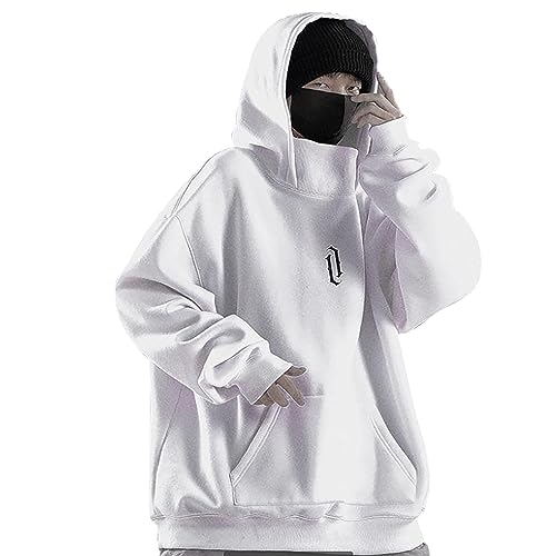 Pullover Herren Rollkragen Hip Hop Fleece Pulli Kapuzenpullover Hoodie Sweater Sweatshirt Mit Kapuze Oversize Urban Kapuzenpullover Herbst Winter Retro Outwear mit Tasche von Caxndycing