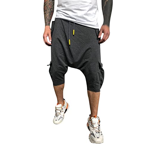 Sweathose Herren Hip Hop Haremshose Beiläufige Aladinhose Pumphose Pluderhose Jogginghose Baggy Sporthose Herren Hippie Sommerhose Yoga Männer Gummizug Verkürzte Hose von Caxndycing