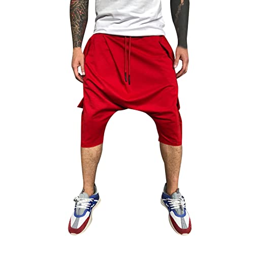Sweathose Herren Hip Hop Haremshose Beiläufige Aladinhose Pumphose Pluderhose Jogginghose Baggy Sporthose Herren Hippie Sommerhose Yoga Männer Gummizug Verkürzte Hose von Caxndycing