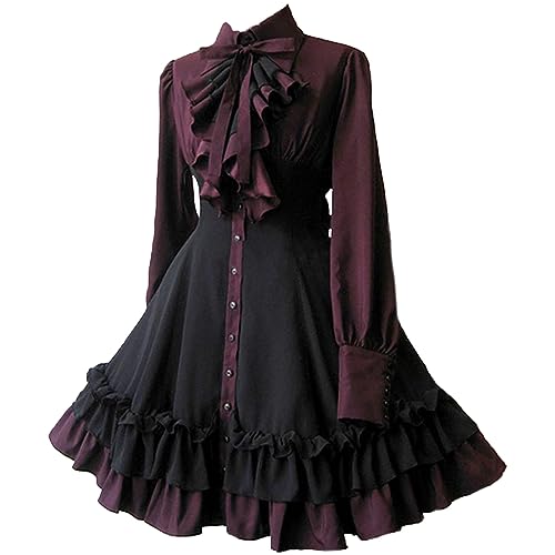 axndycing Women's Dresses Punk Lolita Steampunk Gothic Costume Dresses Bow Dress Renaissance School Dress Cosplay Party Dress Lolita Dress Skirt von Caxndycing