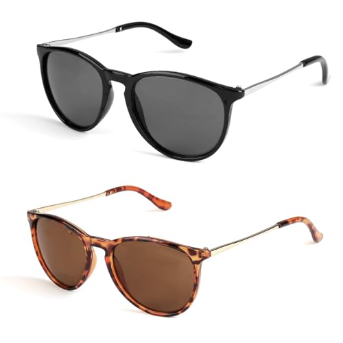 Caybats Damen Sonnenbrille Polarisiert - Retro Runde Vintage Sunglasses mit UV400 Schutz, Trendige Sonnenbrillen für Frauen Herren in Sommer und Winter, Ideal für Fahren und Reisen von Caybats