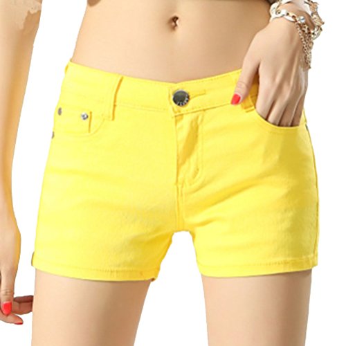 Cayuan Damen Sommer Hotpants Skinny Stretch Jeans Shorts Denim Kurze Hosen Kurzschlüsse Bermuda Shorts Gelb von Cayuan