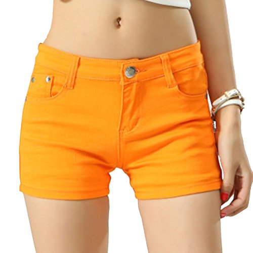 Cayuan Damen Sommer Hotpants Skinny Stretch Jeans Shorts Denim Kurze Hosen Kurzschlüsse Bermuda Shorts Orange von Cayuan