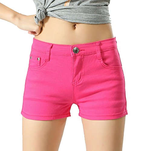 Cayuan Damen Sommer Hotpants Skinny Stretch Jeans Shorts Denim Kurze Hosen Kurzschlüsse Bermuda Shorts Rose von Cayuan