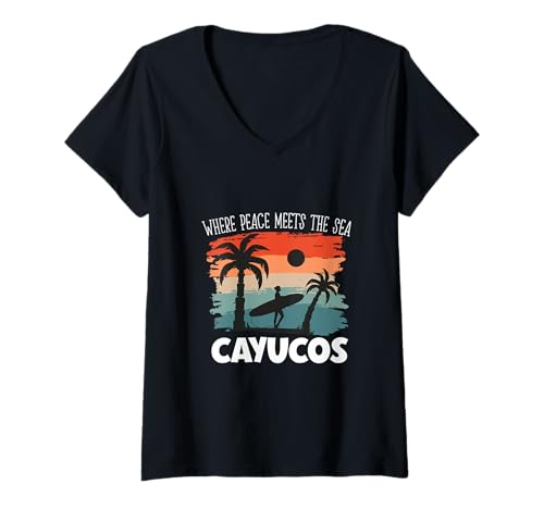 Damen Friede am Meer - Cayucos T-Shirt mit V-Ausschnitt Damen Friede am Meer - Cayucos T-Shirt mit V-Ausschnitt von Cayucos in California Designs