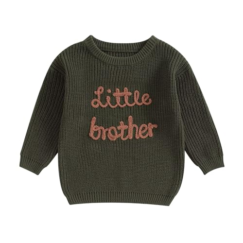 Caziffer Baby Jungen Strickpullover Buchstabenstickerei Big Brother Little Brother Rundhalsausschnitt Langarm Pullover Herbst Kleinkind Kleidung Pullover Tops, A Army Green, 0-3 Monate von Caziffer