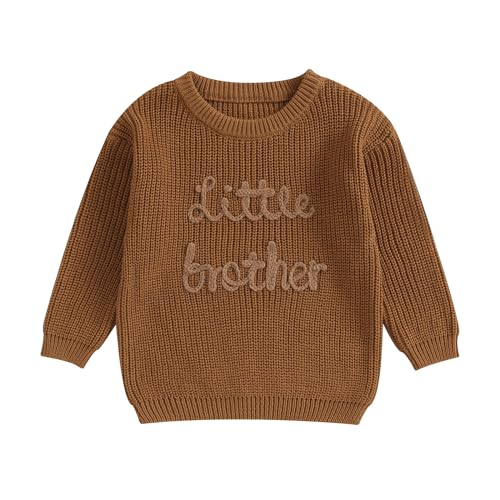 Caziffer Baby Jungen Strickpullover Buchstabenstickerei Big Brother Little Brother Rundhalsausschnitt Langarm Pullover Herbst Kleinkind Kleidung Pullover Tops, A Chestnut, 3 Jahre von Caziffer
