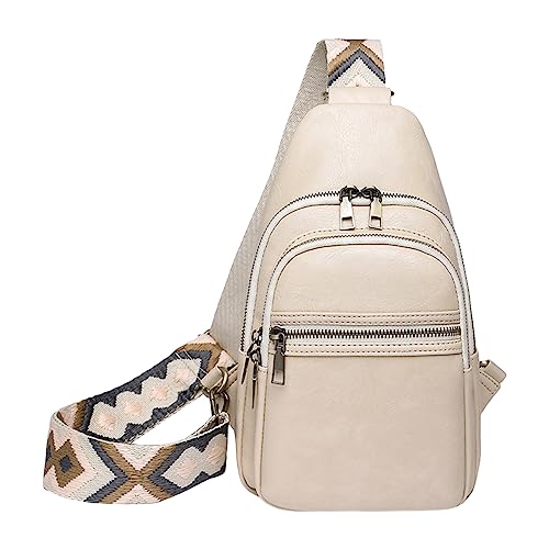 Caziffer Damen Herren Crossbody Sling Bag Leichte PU Brust Schultertasche Bauchtasche Rucksack für Reisen Wandern Business Casual Arbeit Büro (Beige, Einheitsgröße) von Caziffer