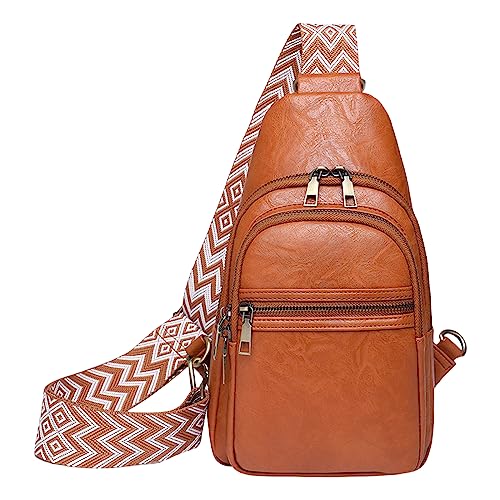 Caziffer Damen Herren Crossbody Sling Bag Leichte PU Brust Schultertasche Bauchtasche Rucksack für Reisen Wandern Business Casual Arbeit Büro (Braun, Einheitsgröße) von Caziffer