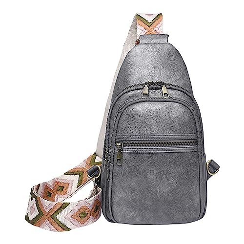 Caziffer Damen Herren Crossbody Sling Bag Leichte PU Brust Schultertasche Bauchtasche Rucksack für Reisen Wandern Business Casual Arbeit Büro (Dunkelgrau, Einheitsgröße) von Caziffer