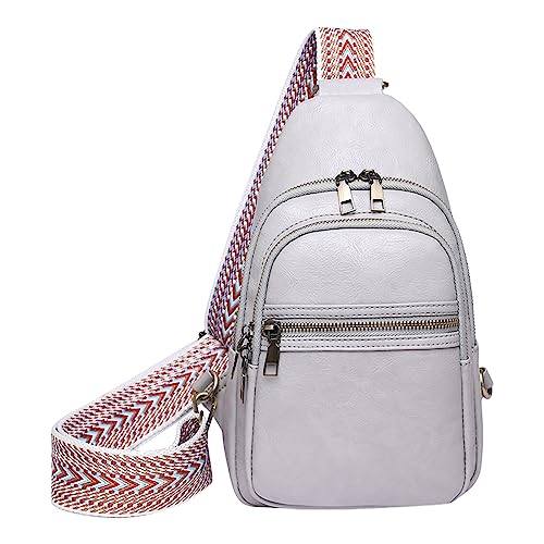 Caziffer Damen Herren Crossbody Sling Bag Leichte PU Brust Schultertasche Bauchtasche Rucksack für Reisen Wandern Business Casual Arbeit Büro (Grau, Einheitsgröße) von Caziffer