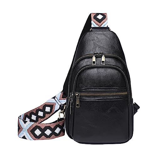 Caziffer Damen Herren Crossbody Sling Bag Leichte PU Brust Schultertasche Bauchtasche Rucksack für Reisen Wandern Business Casual Arbeit Büro (Schwarz, Einheitsgröße) von Caziffer