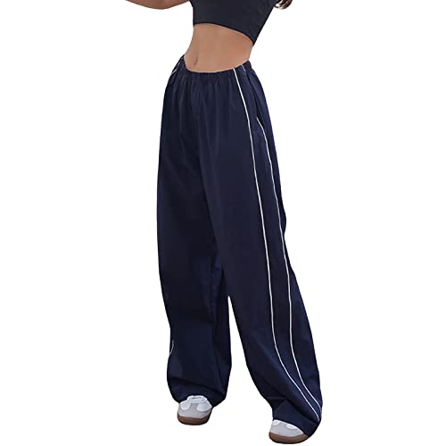 Caziffer Fallschirmhose für Damen, Cargohose mit hoher Taille, breite Beine, Oversize, Kleidung Y2k Streetwear, marineblau, M von Caziffer