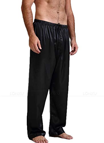 Caziffer Herren Satin Weiche Pyjamahose Schlafhose Hose Loungehose Herren Nachtwäsche Hose, Schwarz , L von Caziffer