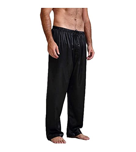Caziffer Herren Satin Weiche Pyjamahose Schlafhose Hose Loungehose Herren Nachtwäsche Hose, Schwarz , L von Caziffer