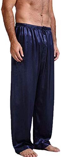 Caziffer Herren Satin Weiche Pyjamahose Schlafhose Hose Loungehose Herren Nachtwäsche Hose, blau, S von Caziffer