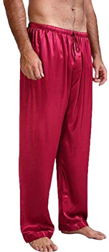 Caziffer Herren Satin Weiche Pyjamahose Schlafhose Hose Loungehose Herren Nachtwäsche Hose, rot, L von Caziffer