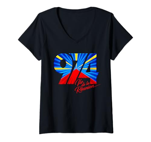 Damen 974 Insel La Réunion - Unterschrift - Mavéli T-Shirt mit V-Ausschnitt Damen 974 Insel La Réunion - Unterschrift - Mavéli T-Shirt mit V-Ausschnitt von Cazpod