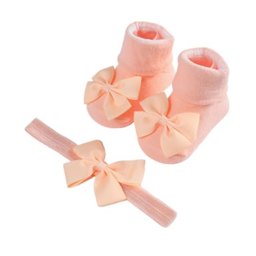 1 Set Baby Headband Socks, Baby Hair Bands Bows for Girls Soft Bow Headwear Non-Slip Socks Elastic Hair Bands Cotton Infant Socks (Orange) von Cazqgoy