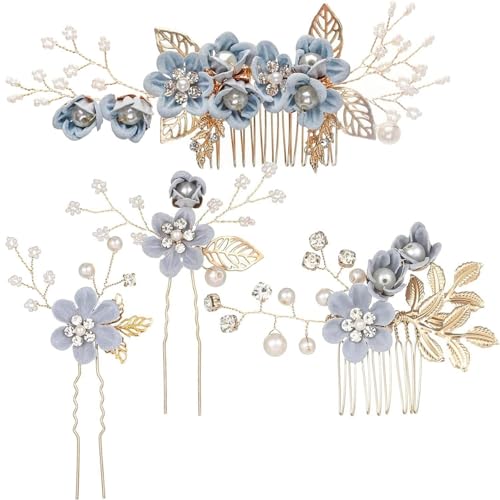 1 Set Blumen-Hochzeits-Haarkamm, Eleganter Haarkamm Mit Haarnadel Für Hochzeiten, Braut Haarkämme Hochzeit Haarschmuck für Frauen und Mädchen (Blau) von Cazqgoy