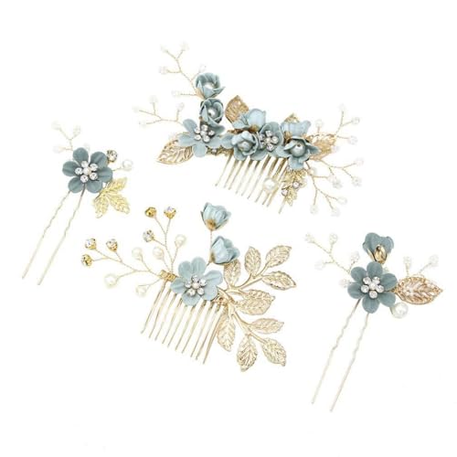 1 Set Blumen-Hochzeits-Haarkamm, Eleganter Haarkamm Mit Haarnadel Für Hochzeiten, Braut Haarkämme Hochzeit Haarschmuck für Frauen und Mädchen (Grün) von Cazqgoy