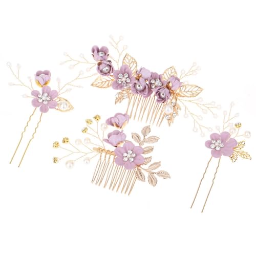 1 Set Blumen-Hochzeits-Haarkamm, Eleganter Haarkamm Mit Haarnadel Für Hochzeiten, Braut Haarkämme Hochzeit Haarschmuck für Frauen und Mädchen (Violett) von Cazqgoy