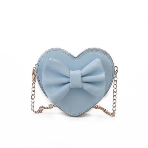Cazqgoy Mini Shoulder Bag in Heart Shape Zip, Coin Purse, Chain Bag Bow, School Bag (Blau) von Cazqgoy