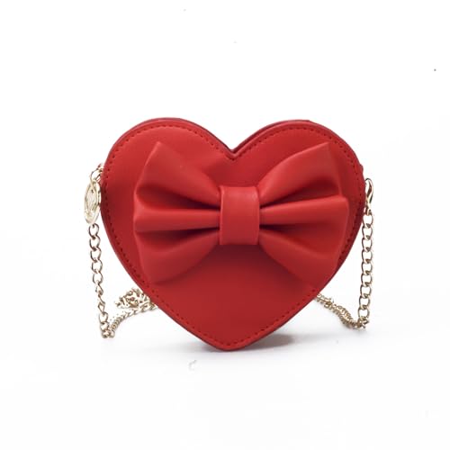 Cazqgoy Mini Shoulder Bag in Heart Shape Zip, Coin Purse, Chain Bag Bow, School Bag (Rot) von Cazqgoy