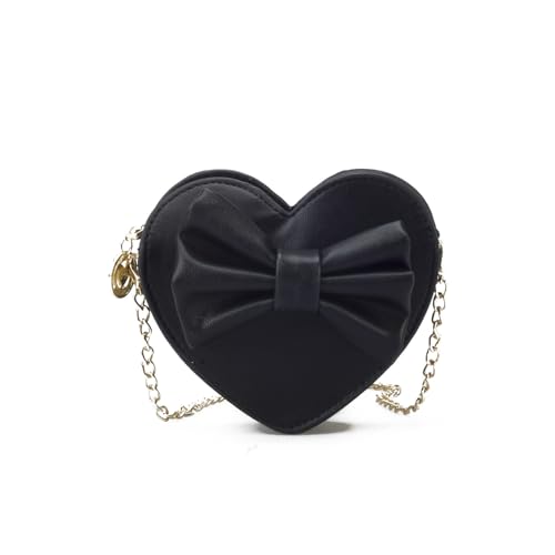 Cazqgoy Mini Shoulder Bag in Heart Shape Zip, Coin Purse, Chain Bag Bow, School Bag (Schwarz) von Cazqgoy