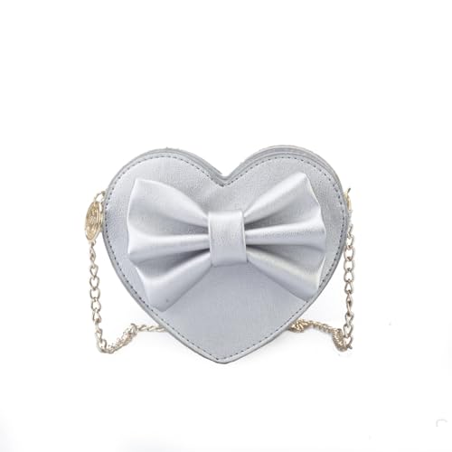 Cazqgoy Mini Shoulder Bag in Heart Shape Zip, Coin Purse, Chain Bag Bow, School Bag (Silber) von Cazqgoy