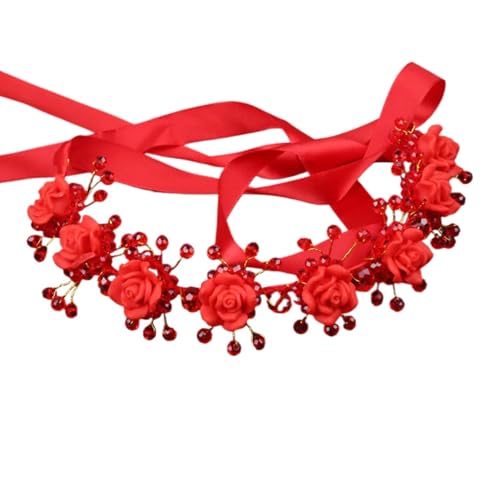 Flower Headband, Boho Bridal Flower Women's Flower Crown Garland Headband Women Flowers Wreath Crown Hair Band (Red) von Cazqgoy