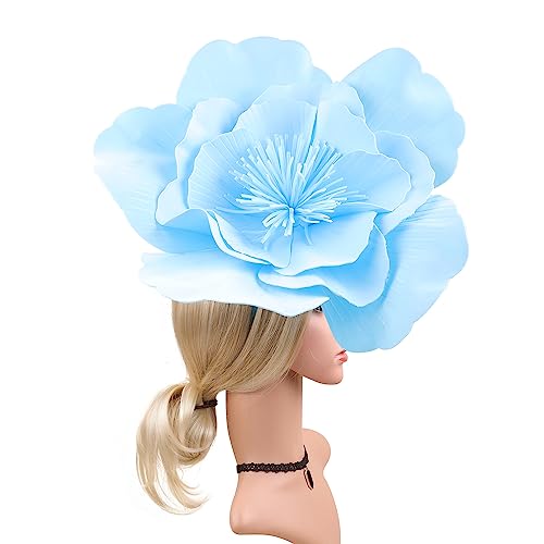 Large Flower Hats for Women, Large Flower Headbands,Flower Fascinator Big Flower Hats,Blumen Fascinator Damen, große Blumen-Haarbänder (Blau) von Cazqgoy