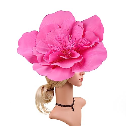 Large Flower Hats for Women, Large Flower Headbands,Flower Fascinator Big Flower Hats,Blumen Fascinator Damen, große Blumen-Haarbänder (Rose Red) von Cazqgoy
