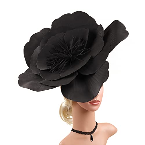 Large Flower Hats for Women, Large Flower Headbands,Flower Fascinator Big Flower Hats,Blumen Fascinator Damen, große Blumen-Haarbänder (Schwarz) von Cazqgoy