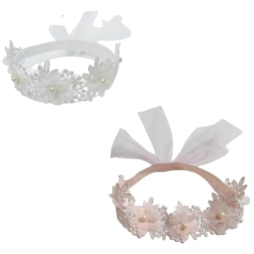 Pack of 2 Stretchy Nylon Baby Headband with Flowers Lace Pearl, for Party Photography von Cazqgoy