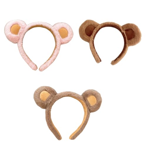 Pack of 3 Bear Ears Headband,Cute Plush Hair Band for Women, Make-Up Washing Face Headband von Cazqgoy