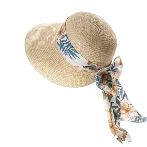 Strohhut für Damen, faltbar, breite Krempe, Sommerhut, Strandhut, breite Krempe, faltbar, verstellbar, Sommerhut aus Stroh, Strandhüte, beige, L von Cazqgoy