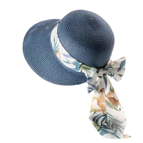 Strohhut für Damen, faltbar, breite Krempe, Sommerhut, Strandhut, breite Krempe, faltbar, verstellbar, Sommerhut aus Stroh, Strandhüte, marineblau, L von Cazqgoy