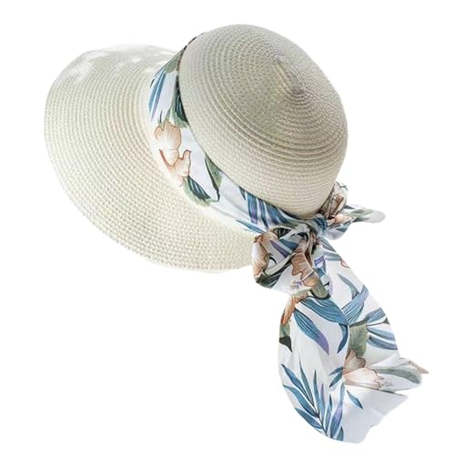 Strohhut für Damen, faltbar, breite Krempe, Sommerhut, Strandhut, breite Krempe, faltbar, verstellbar, Sommerhut aus Stroh, Strandhüte, weiß, L von Cazqgoy