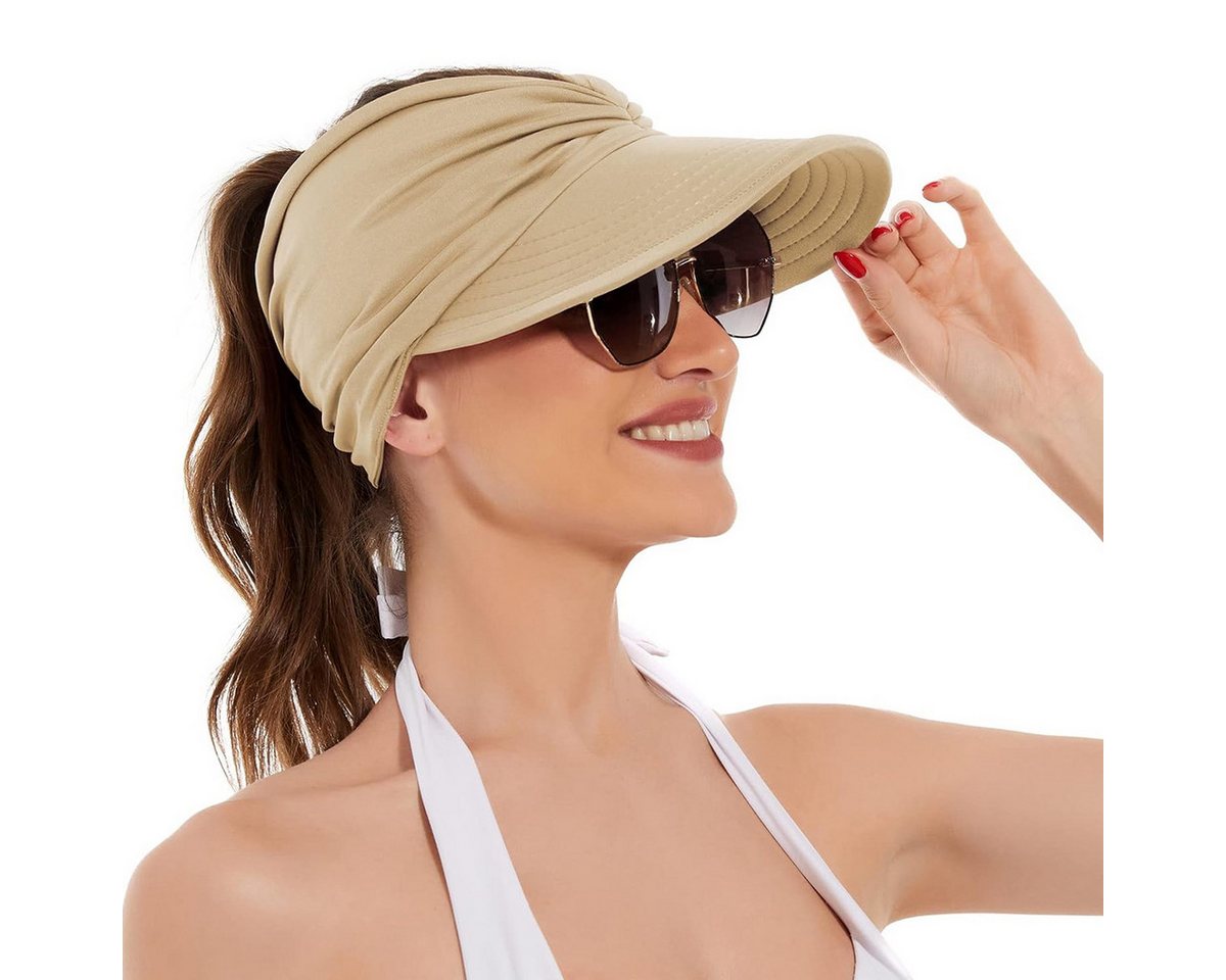 Cbei Sonnenhut Sonnenhüte Damen Sonnenblende Wide Brim Sommer Beige (Sommer Hüte mit Pferdeschwanz, 1-St., 1-st) UV-Schutz Sonnenblende atmungsaktivem von Cbei