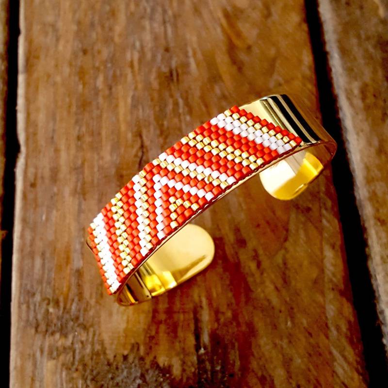 Kaya Rote Safran Gold Platte Manschettenknöpfe Und Miyuki Perlen Genäht Hand von Ccedille