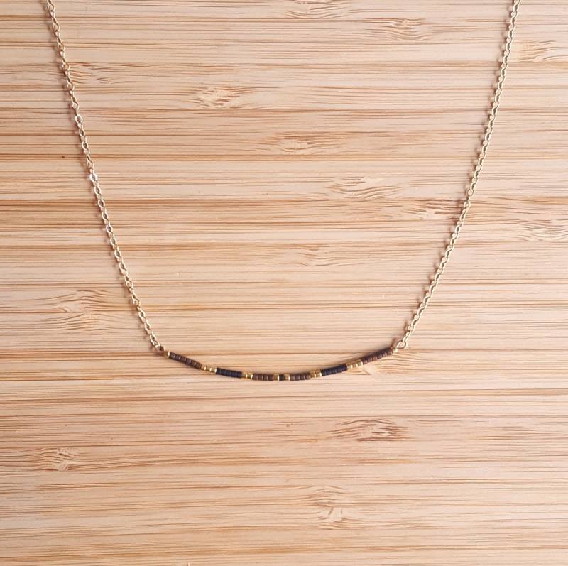 Ola Bronze Platte Gold Halskette Und Miyuki Perlen Genäht Hand von Ccedille