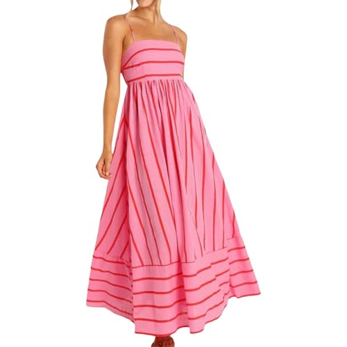 Ccipotatoo Maxikleider für Damen, gestreift, bedruckt, ärmellos, Boho-Kleid, Swing-Ausschnitt, Spaghettiträger, fließendes langes Sommerkleid, schlankmachende Taille, offener Rücken, Strandkleid Ccipotatoo Maxikleider für Damen, gestreift, bedruckt, ärmellos, Boho-Kleid, Swing-Ausschnitt, Spaghettiträger, fließendes langes Sommerkleid, schlankmachende Taille, offener Rücken, Strandkleid von Ccipotatoo