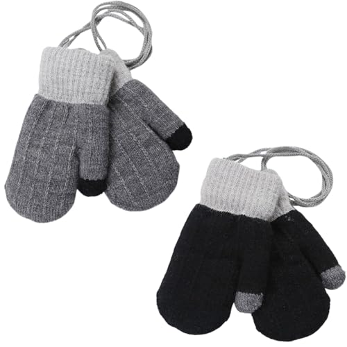 Ccomage 2 Paar Kinder Winter Handschuhe mit Fleece 0-3 Jahre Dicke Strick Baby Fäustlinge Wolle Plüsch Fausthandschuhe Halshandschuhe Strickhandschuhe für Baby Jungen Mädchen von Ccomage